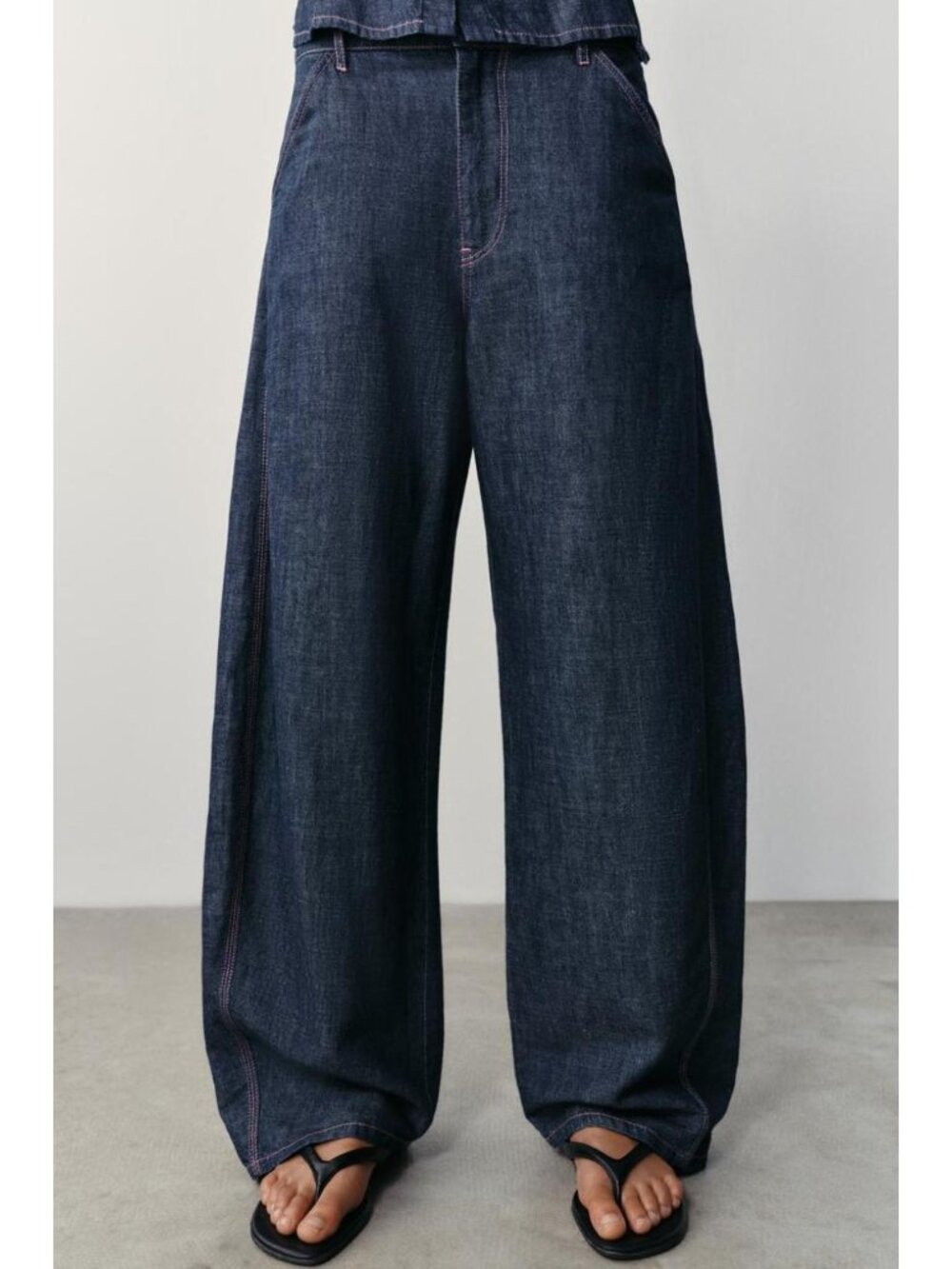 ZARA LINEN BARREL PANTS - Picture 3 of 9